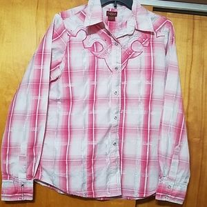 LifeStyle Rhinestone Snap Button Up Top Sz L